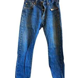 VTG Levis Button Fly 501 Jeans Mens 30x30 Blue Pants Straight Distressed Faded